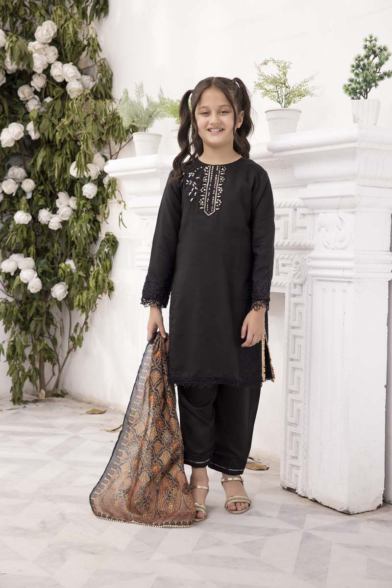 Nakhra Viscose Mummy & Me Girls Black Eid Outfit MNC01K - Desi Posh
