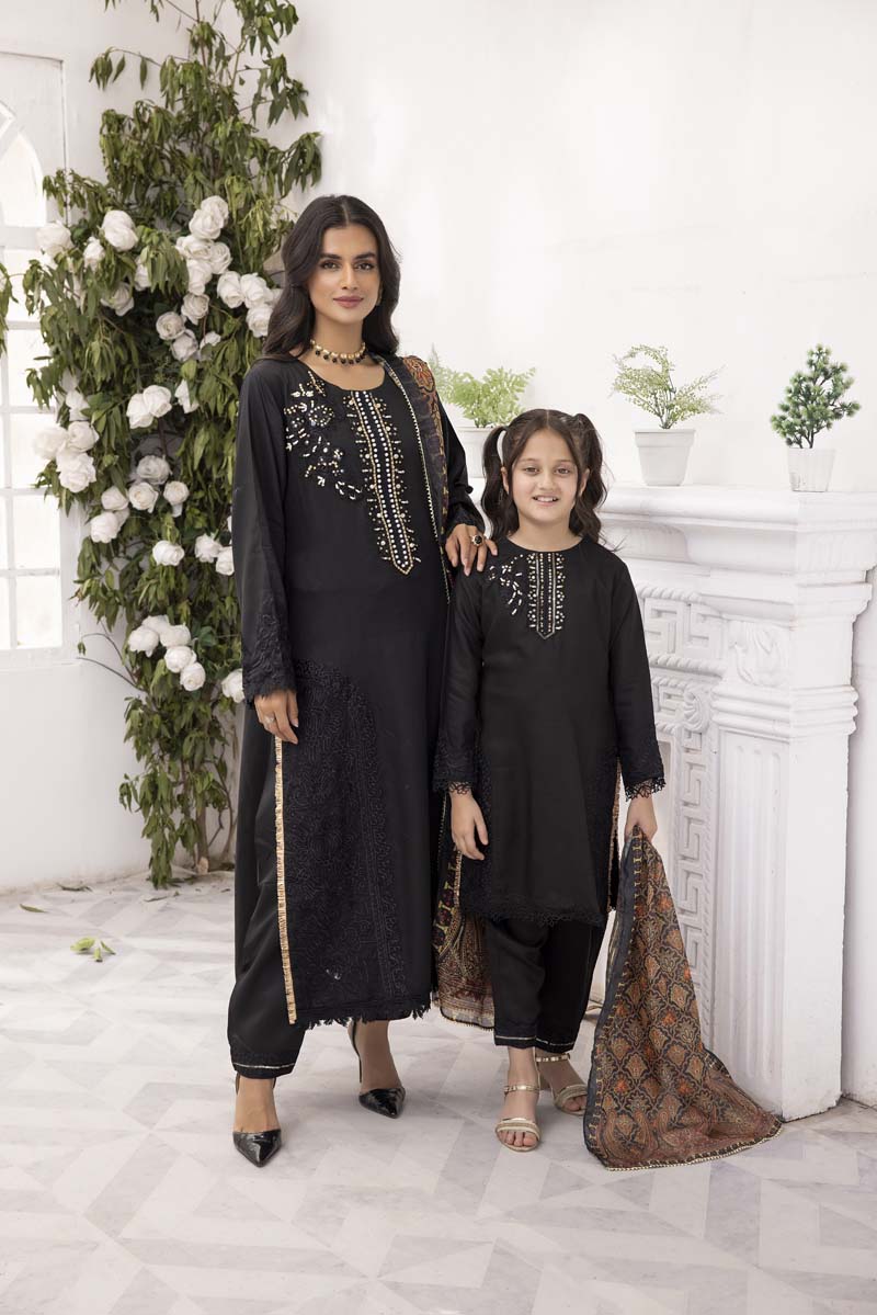 Nakhra Viscose Mummy & Me Ladies Black Eid Outfit MNC01 - Desi Posh