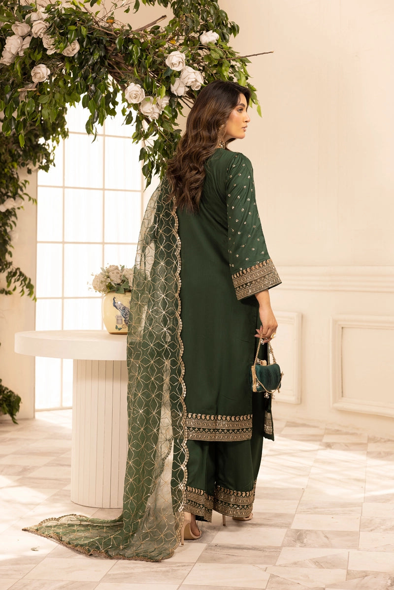 Charisma Amor Luxe Collection Viscose Silk 3 Piece Green Eid Outfit - Desi Posh