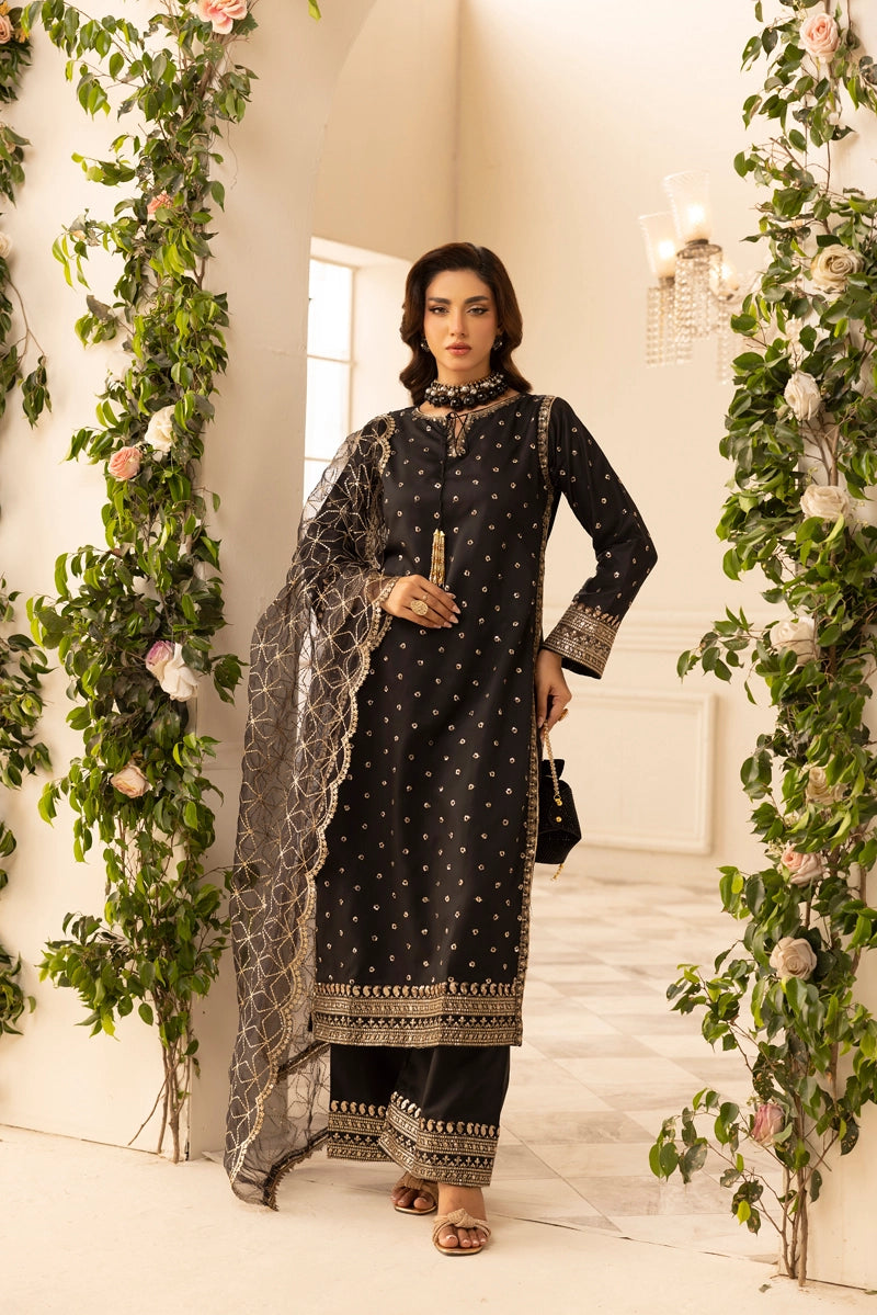 Charisma Amor Luxe Collection Viscose Silk 3 Piece Black Eid Outfit - Desi Posh