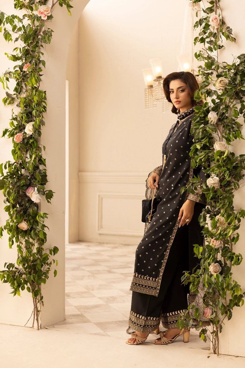 Charisma Amor Luxe Collection Viscose Silk 3 Piece Black Eid Outfit - Desi Posh