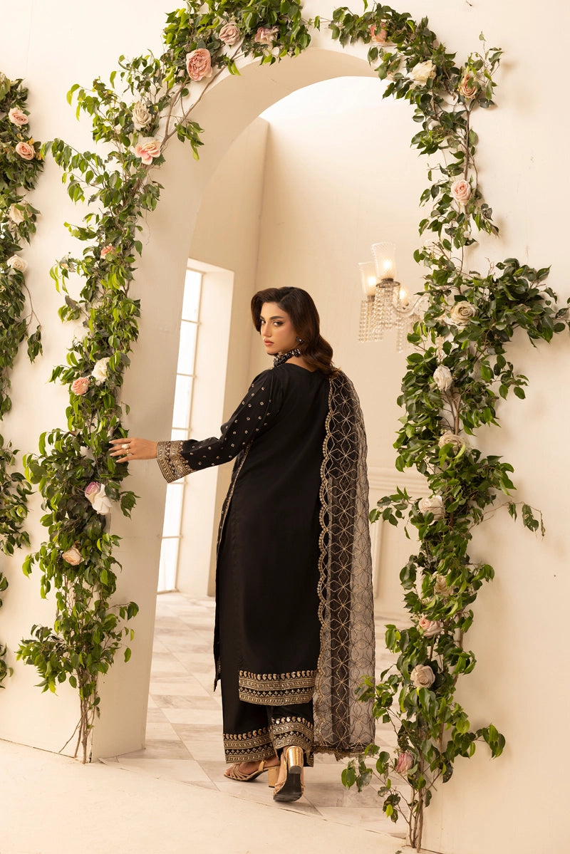 Charisma Amor Luxe Collection Viscose Silk 3 Piece Black Eid Outfit - Desi Posh