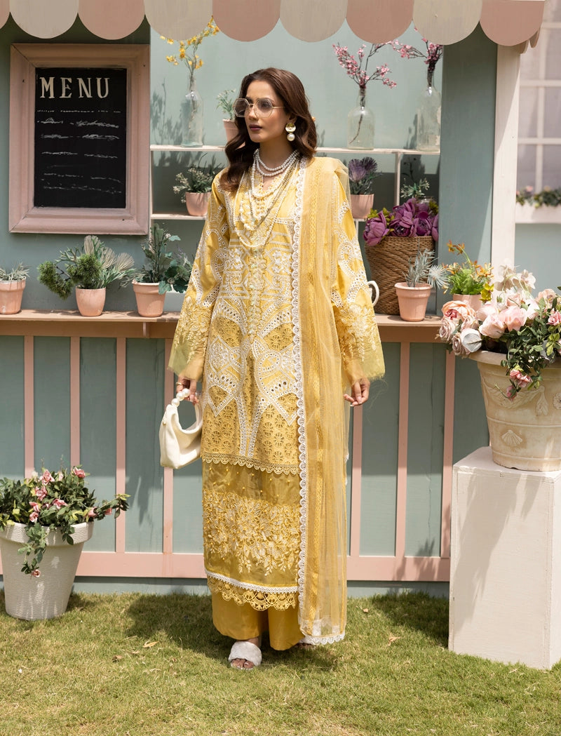 Maria B Luxe Inspired Ladies Yellow Chikan Kari Eid Outfit