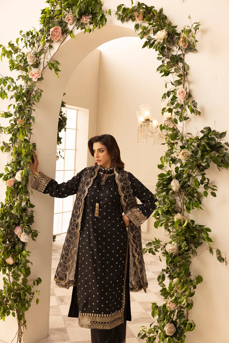 Charisma Amor Luxe Collection Viscose Silk 3 Piece Black Eid Outfit - Desi Posh