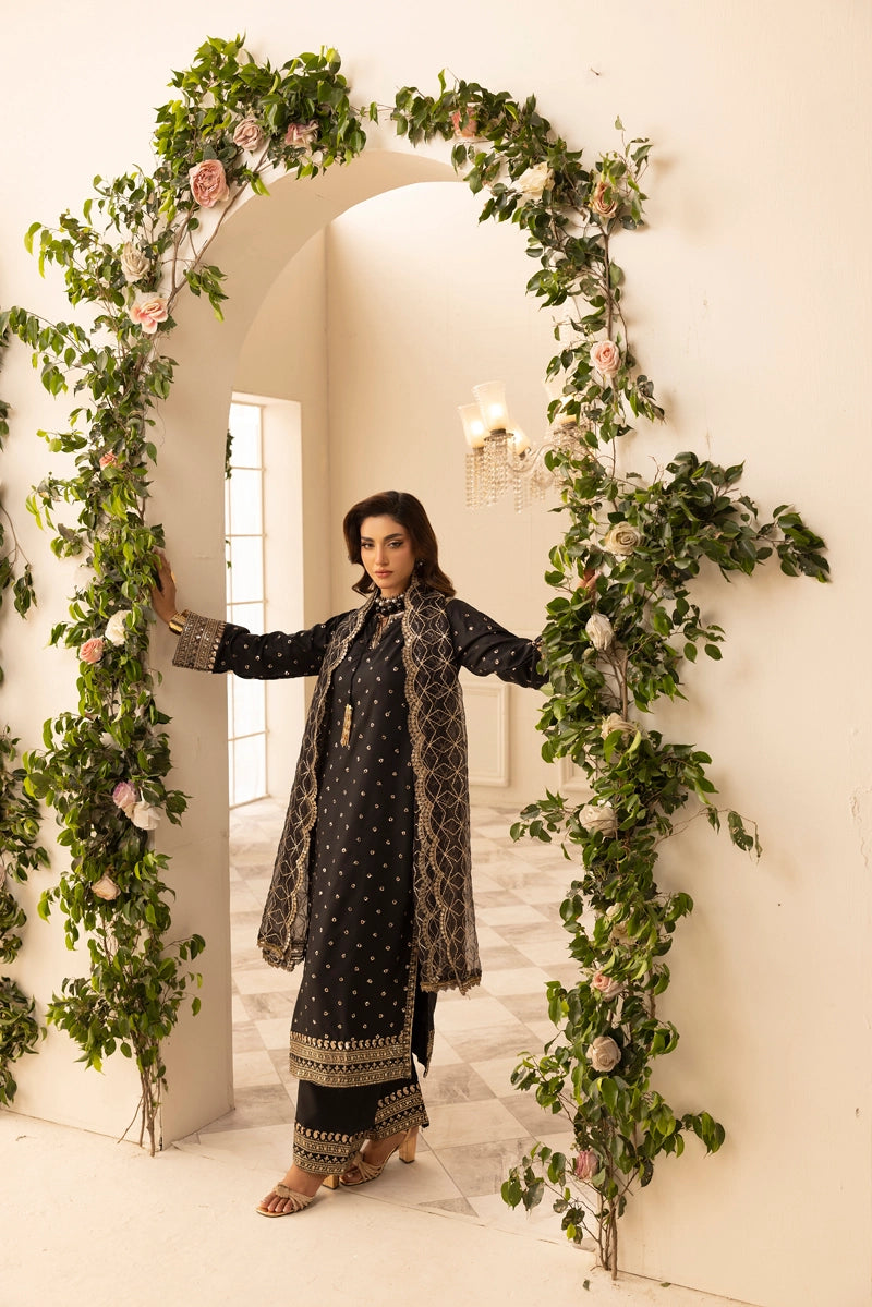Charisma Amor Luxe Collection Viscose Silk 3 Piece Black Eid Outfit - Desi Posh