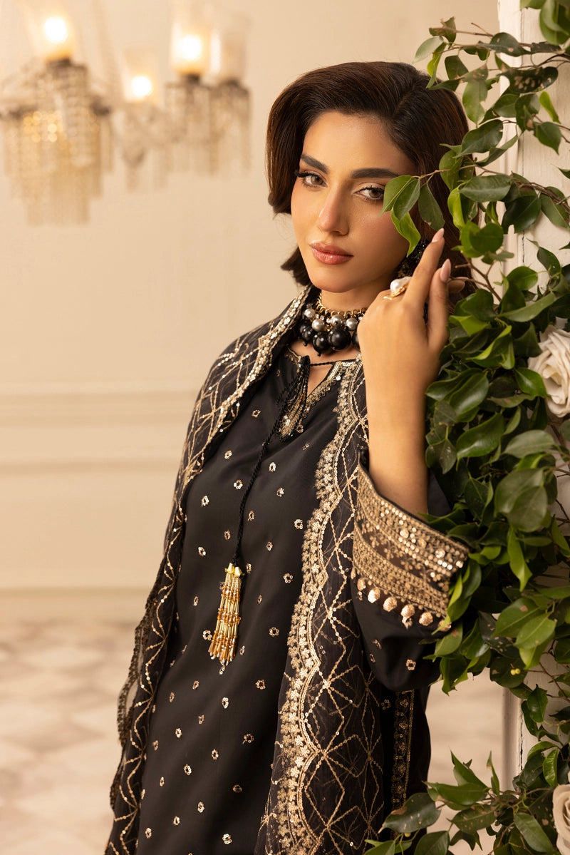 Charisma Amor Luxe Collection Viscose Silk 3 Piece Black Eid Outfit - Desi Posh