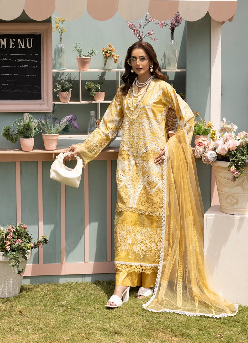 Maria B Luxe Inspired Ladies Yellow Chikan Kari Eid Outfit