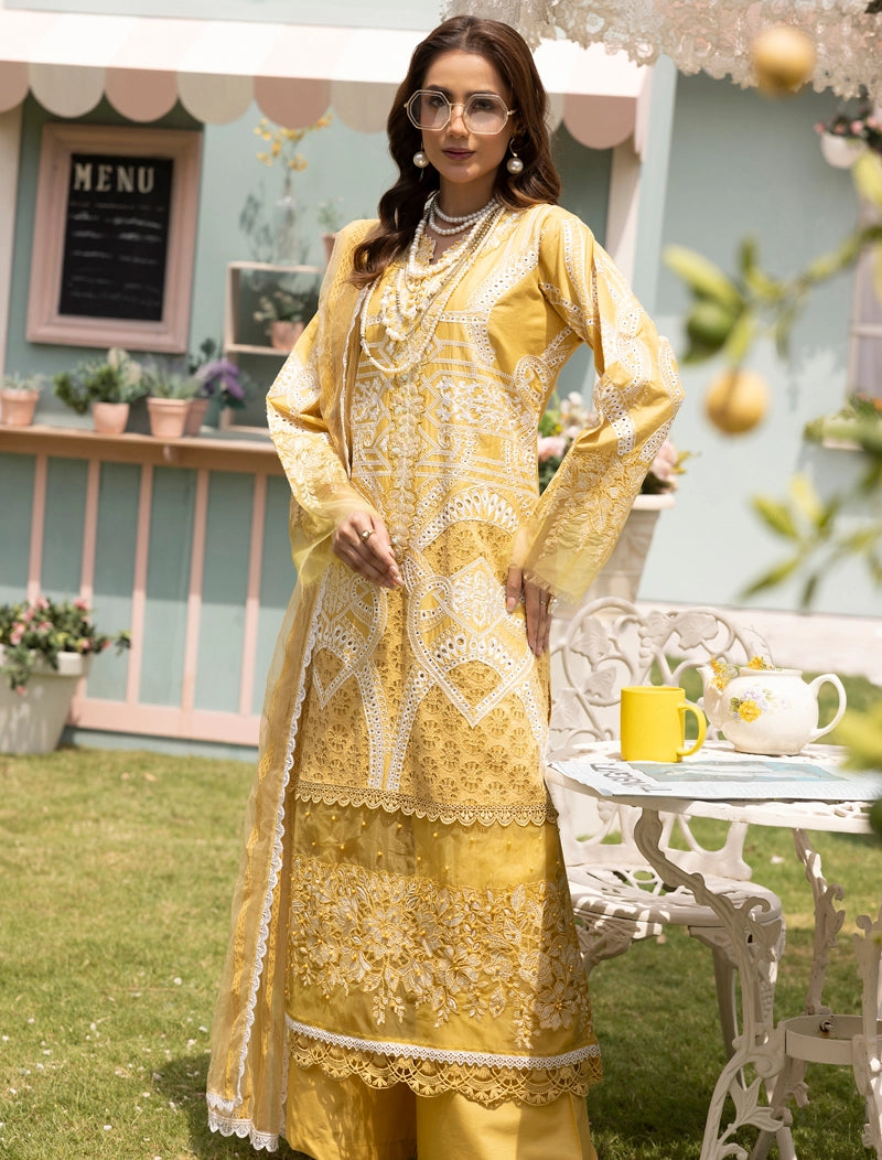Maria B Luxe Inspired Ladies Yellow Chikan Kari Eid Outfit