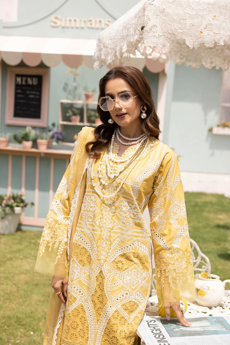 Maria B Luxe Inspired Ladies Yellow Chikan Kari Eid Outfit