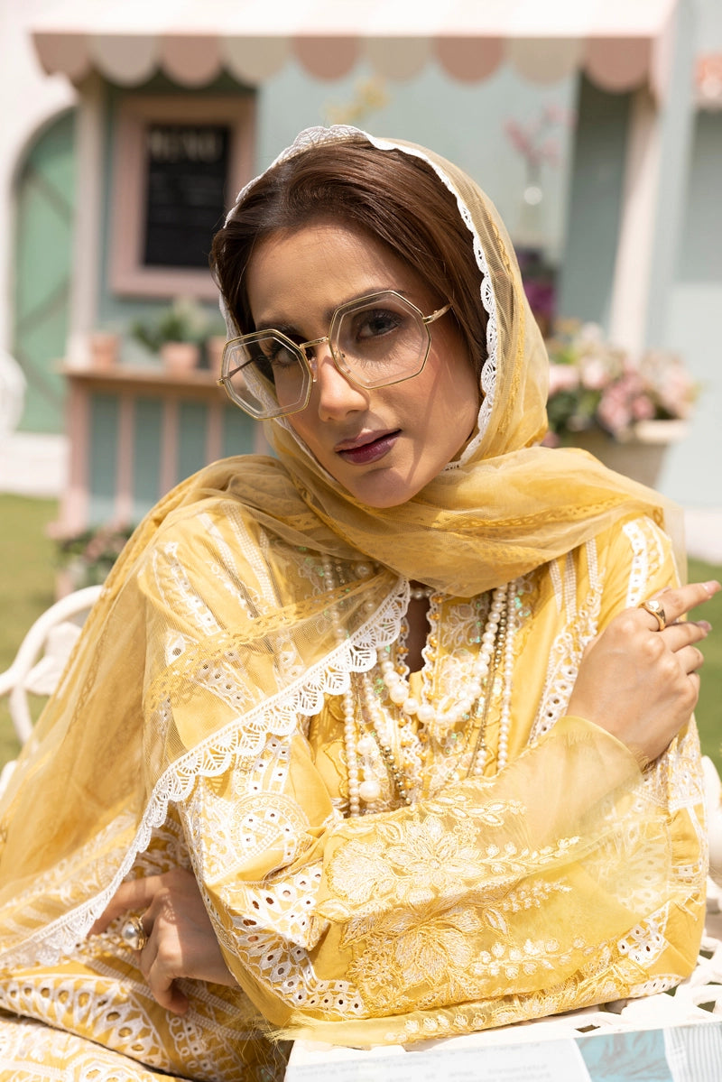 Maria B Luxe Inspired Ladies Yellow Chikan Kari Eid Outfit