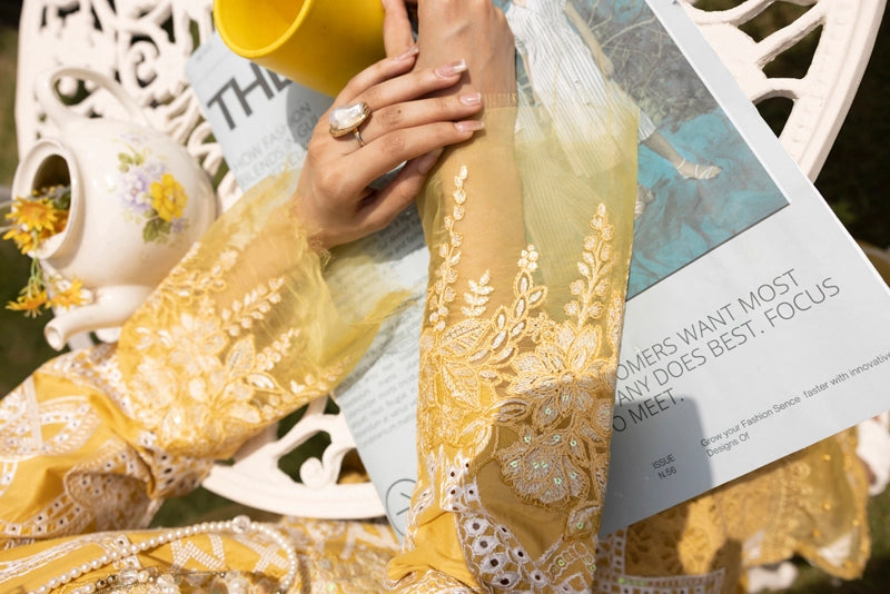 Maria B Luxe Inspired Ladies Yellow Chikan Kari Eid Outfit