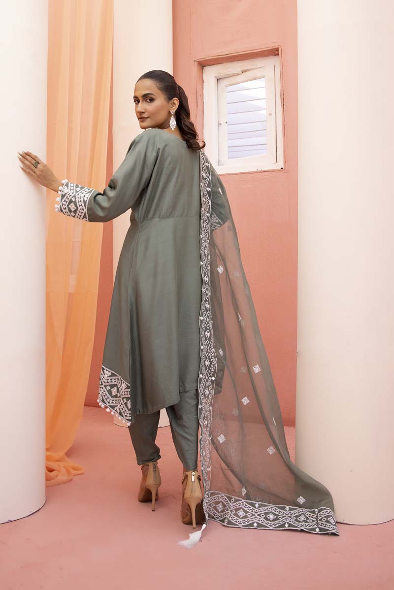 Sophie Green Ladies 3 Piece Suit With Organza Dupatta - Desi Posh