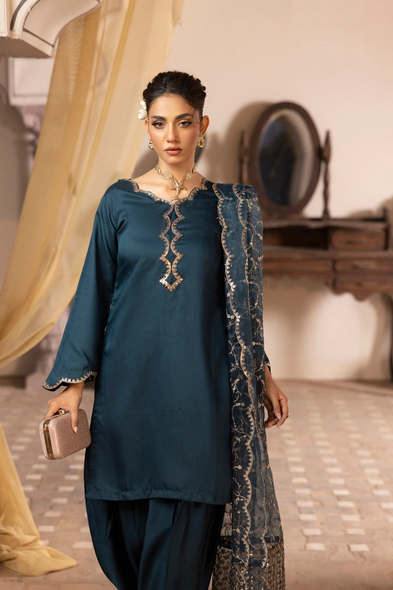 Charisma Primo Luxe Collection Viscose Silk 3 Piece Teal Outfit