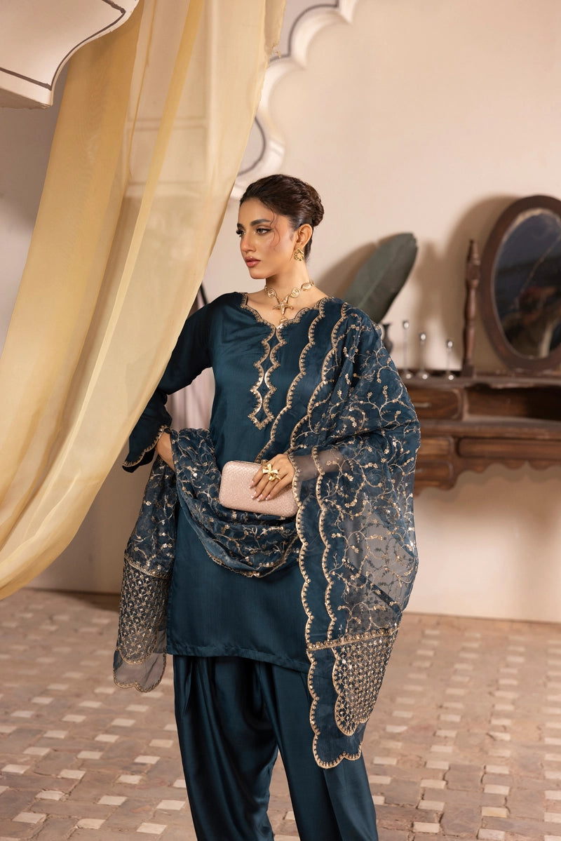Charisma Primo Luxe Collection Viscose Silk 3 Piece Teal Outfit
