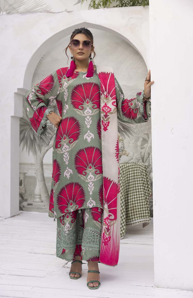 Maria B Inspired 3 Piece Winter Linen Kameez Outfit MP09A - Desi Posh