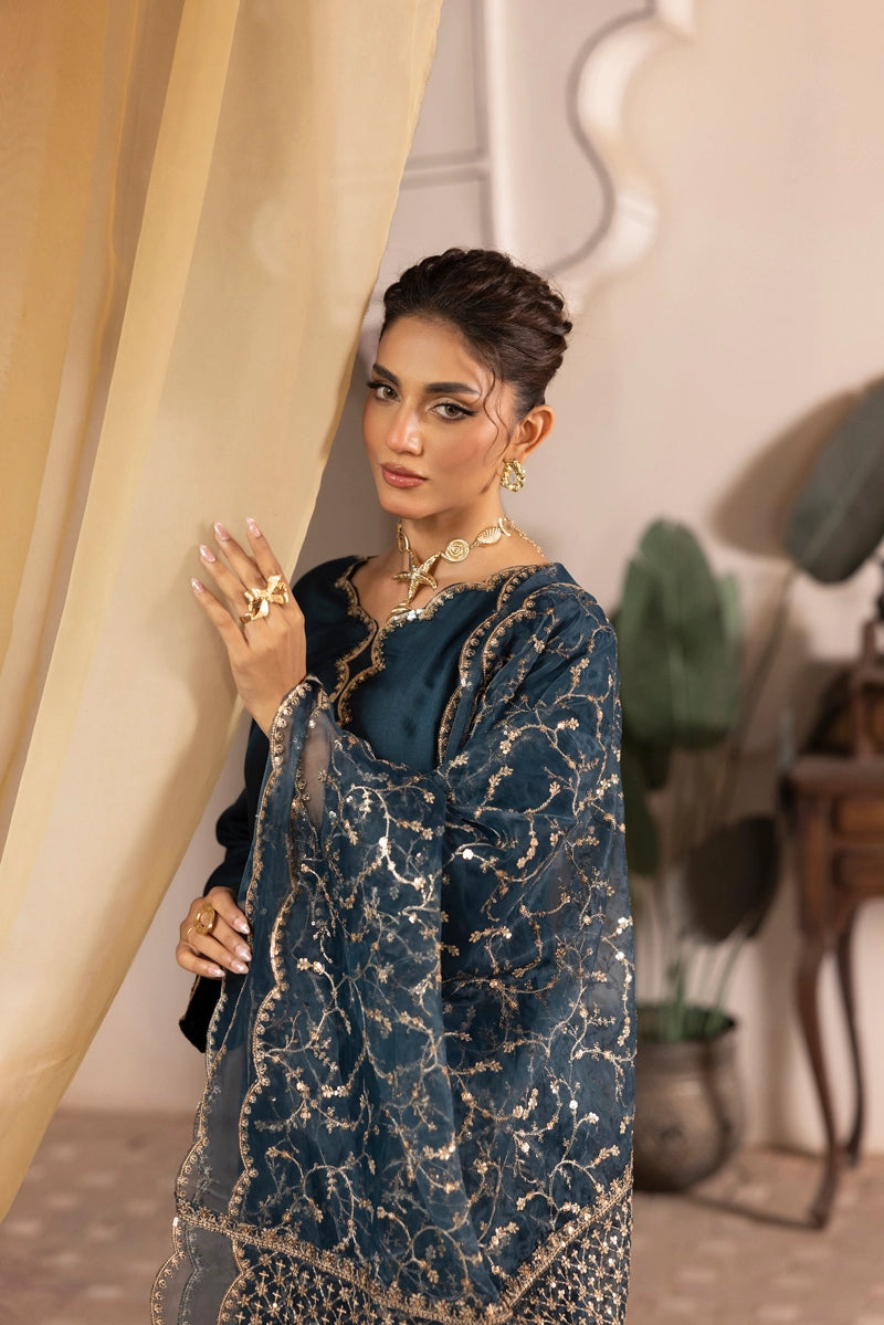 Charisma Primo Luxe Collection Viscose Silk 3 Piece Teal Outfit