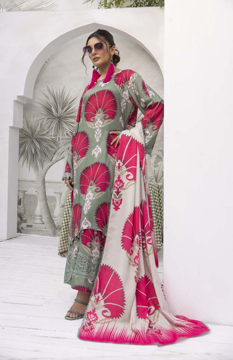 Maria B Inspired 3 Piece Winter Linen Kameez Outfit MP09A - Desi Posh