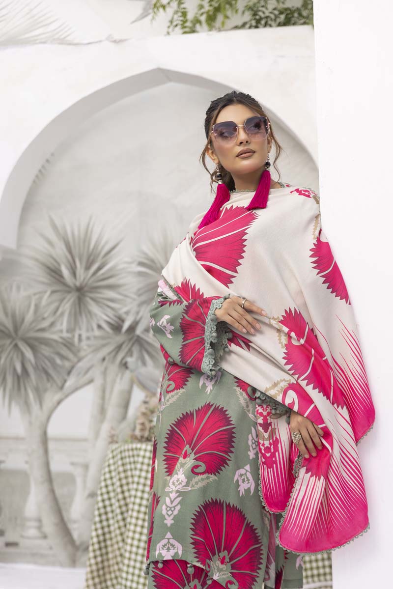 Maria B Inspired 3 Piece Winter Linen Kameez Outfit MP09A - Desi Posh