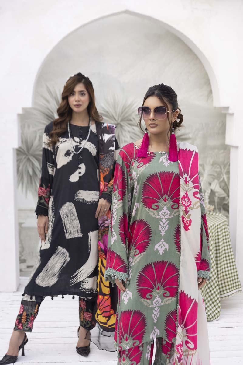 Maria B Inspired 3 Piece Winter Linen Kameez Outfit MP09A - Desi Posh