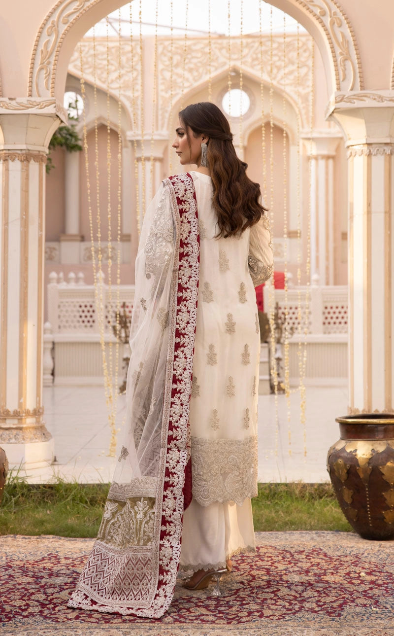 Imrozia Premium Inspired Embroidered 3 Piece White Wedding Outfit - Desi Posh