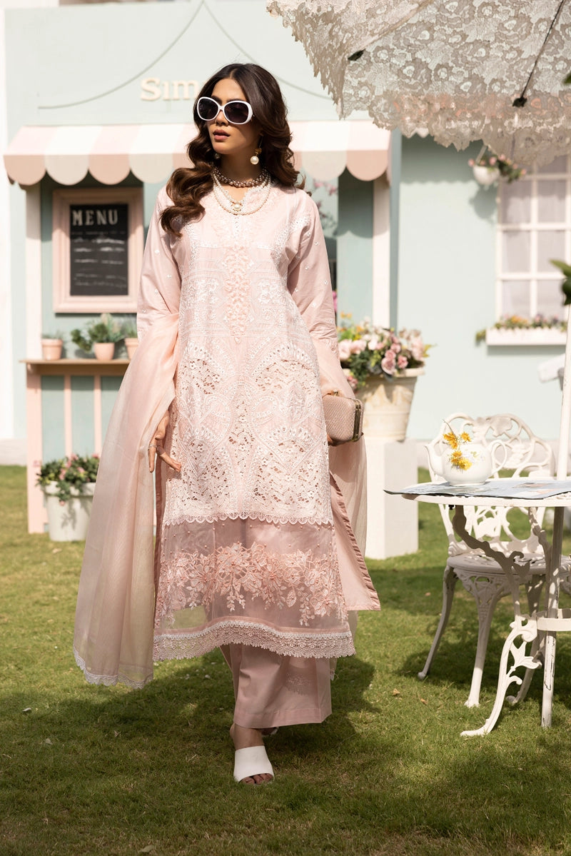 Maria B Luxe Inspired Ladies Pink Chikan Kari Eid Outfit - Desi Posh