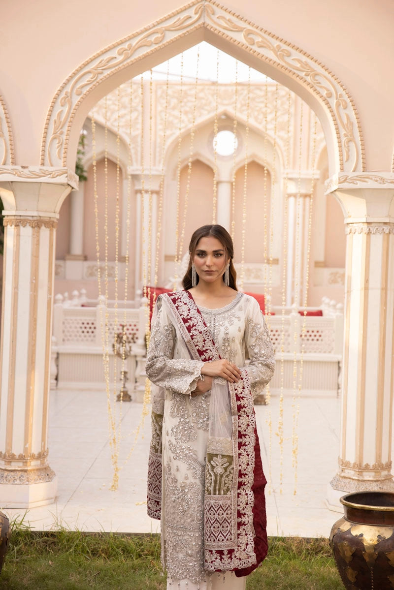 Imrozia Premium Inspired Embroidered 3 Piece White Wedding Outfit - Desi Posh