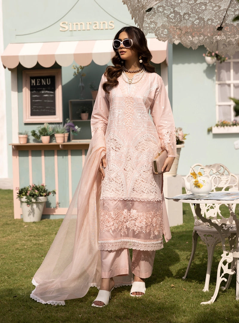 Maria B Luxe Inspired Ladies Pink Chikan Kari Eid Outfit - Desi Posh