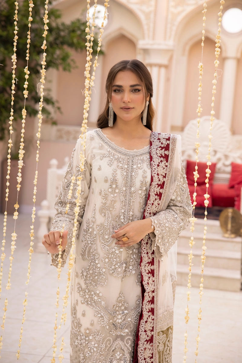Imrozia Premium Inspired Embroidered 3 Piece White Wedding Outfit - Desi Posh