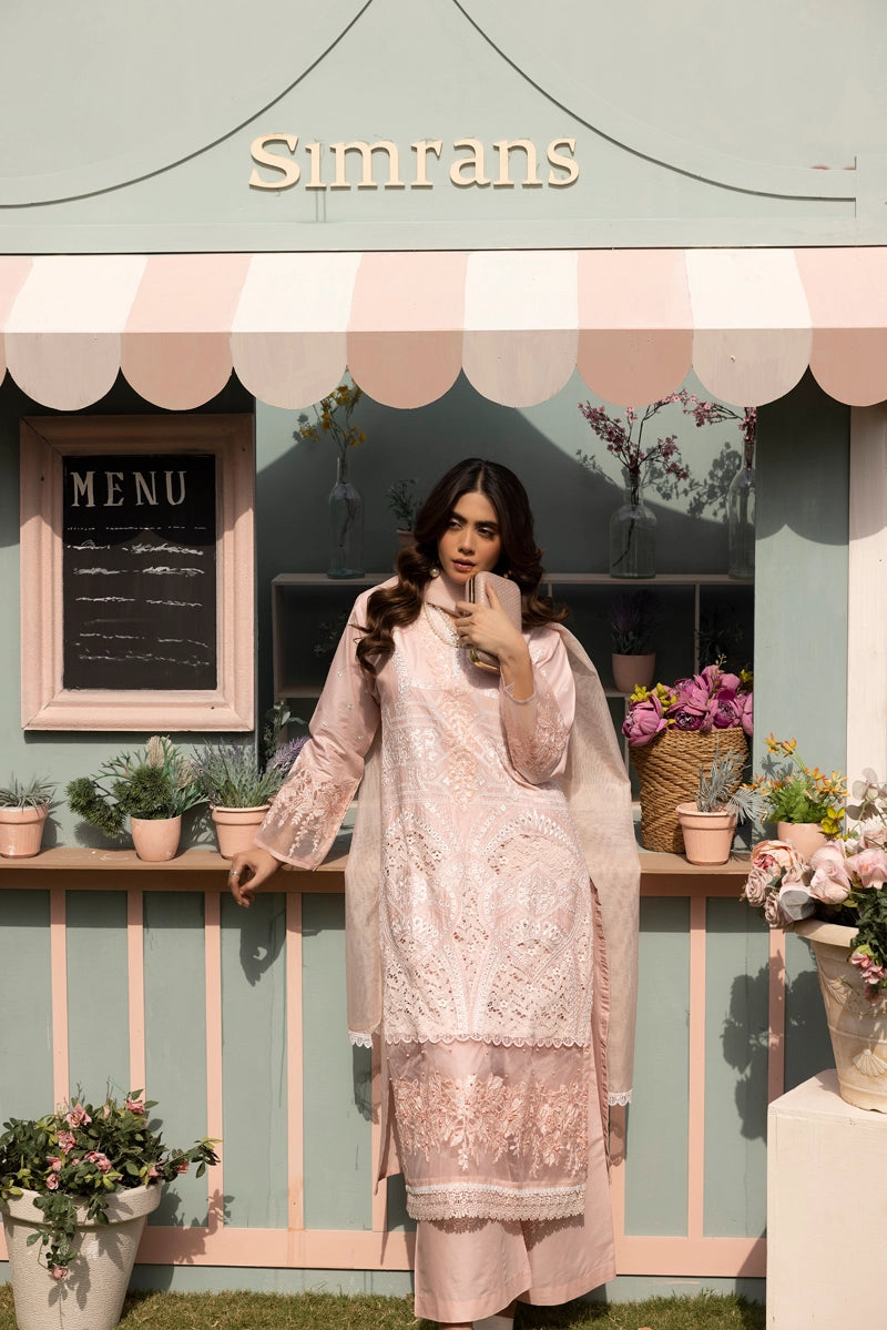 Maria B Luxe Inspired Ladies Pink Chikan Kari Eid Outfit - Desi Posh