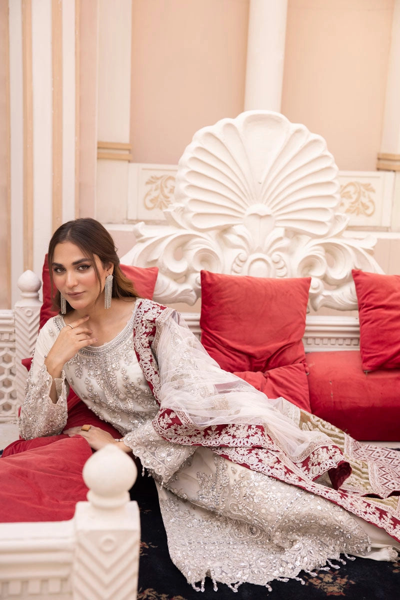Imrozia Premium Inspired Embroidered 3 Piece White Wedding Outfit - Desi Posh