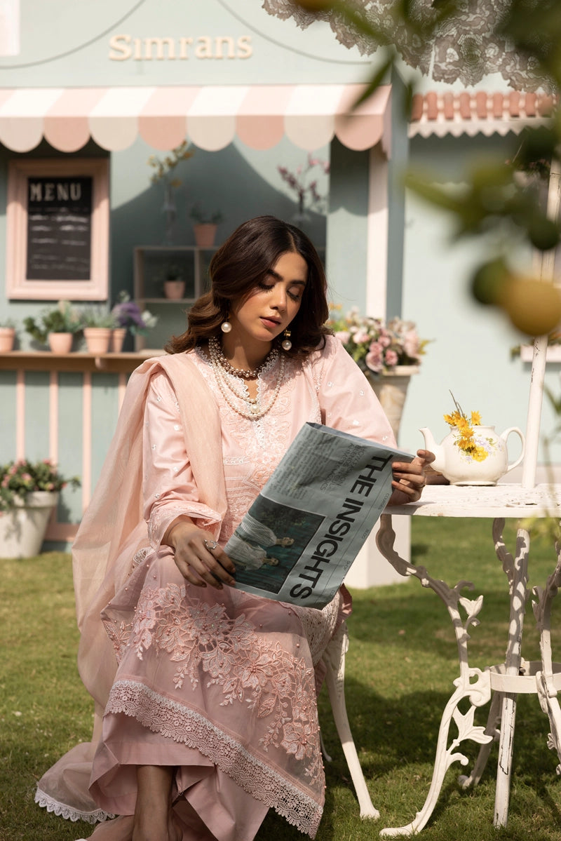 Maria B Luxe Inspired Ladies Pink Chikan Kari Eid Outfit - Desi Posh