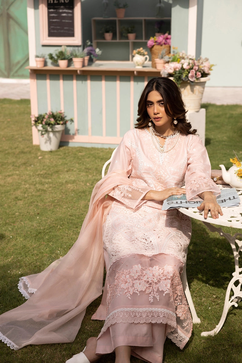 Maria B Luxe Inspired Ladies Pink Chikan Kari Eid Outfit - Desi Posh