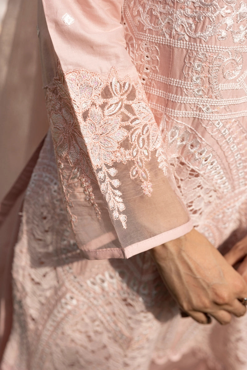 Maria B Luxe Inspired Ladies Pink Chikan Kari Eid Outfit - Desi Posh