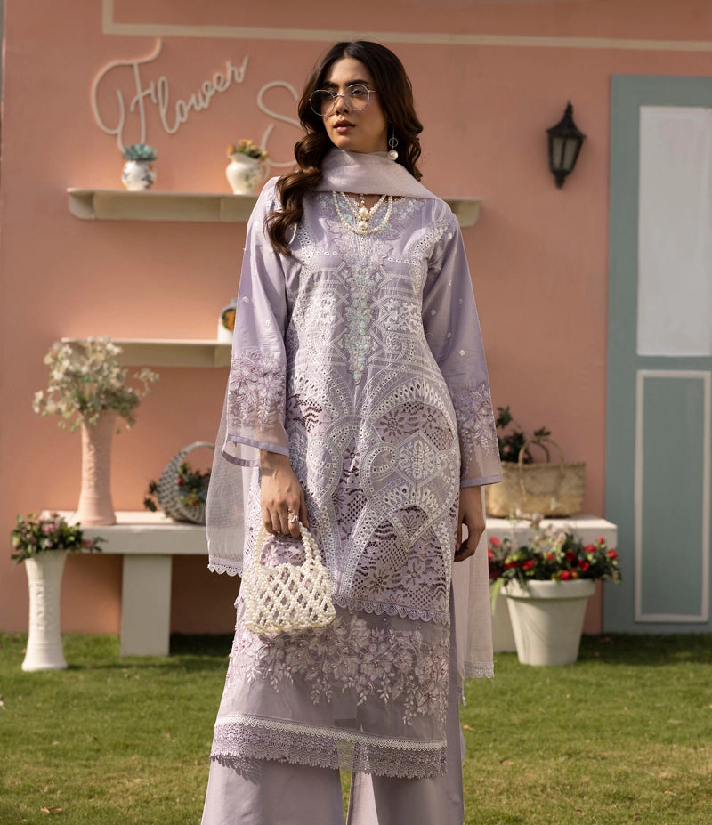 Maria B Luxe Inspired Ladies Lilac Chikan Kari Eid Outfit - Desi Posh