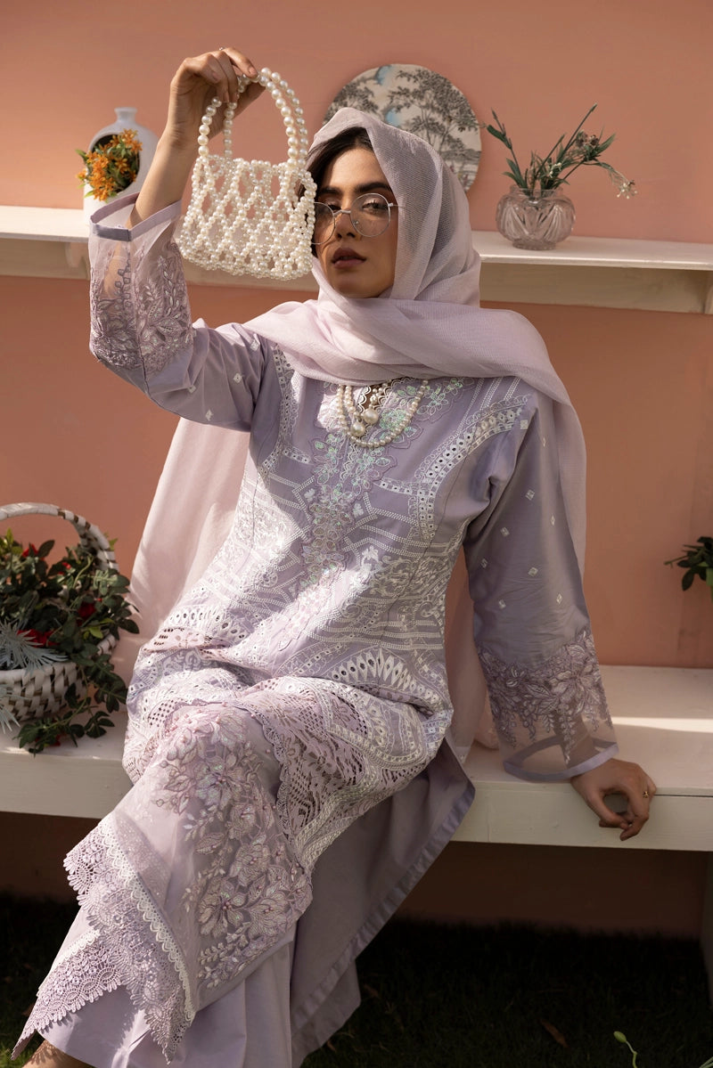 Maria B Luxe Inspired Ladies Lilac Chikan Kari Eid Outfit - Desi Posh