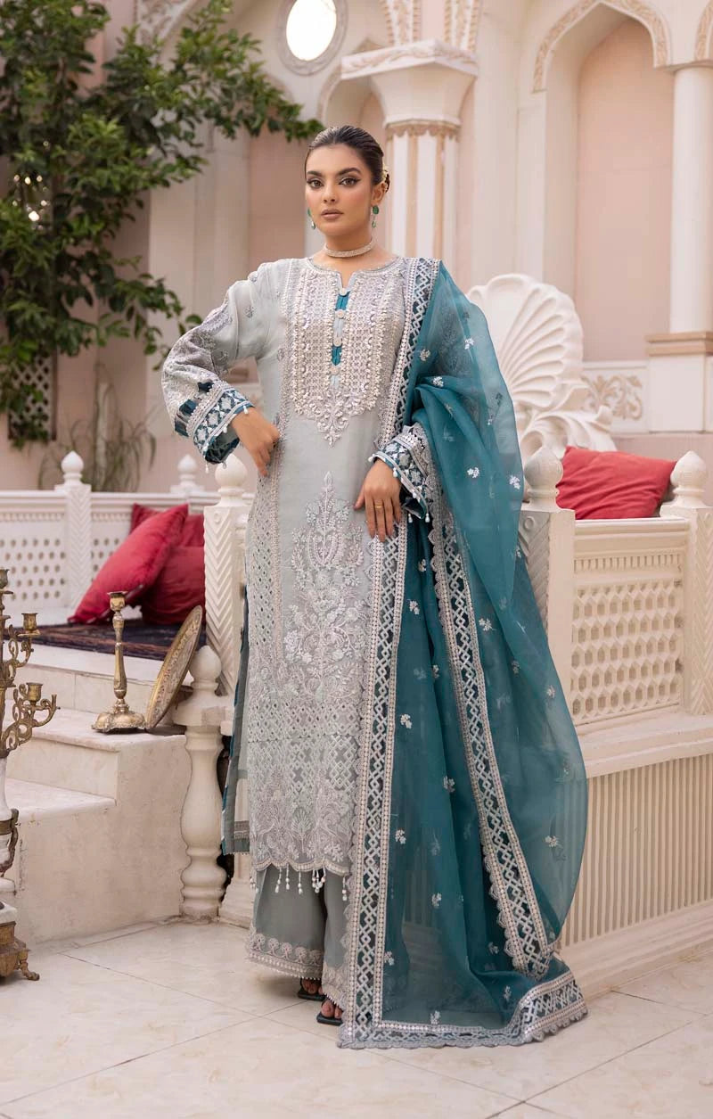 Imrozia Premium Inspired Embroidered 3 Piece Jadelite Wedding Outfit - Desi Posh