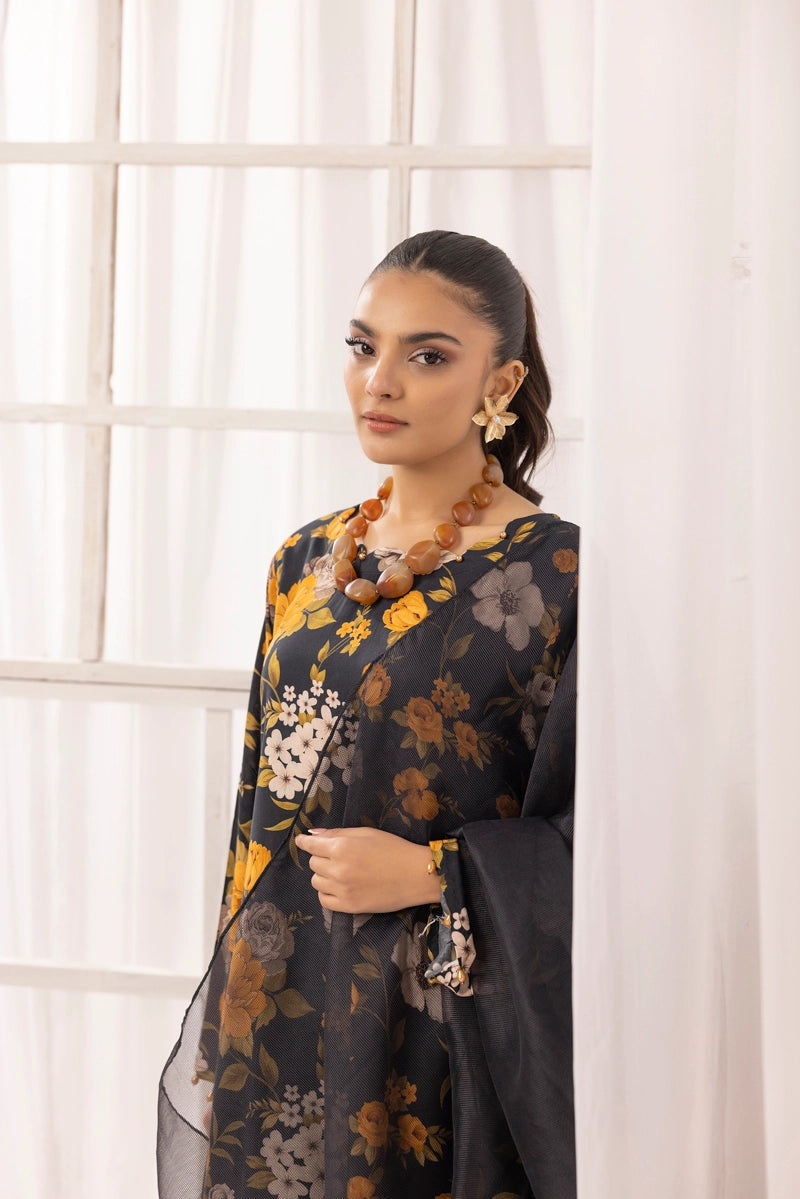Nakhra 2 Floral Arabic Lawn Suit With Net Dupatta and Tulip Salwar D1