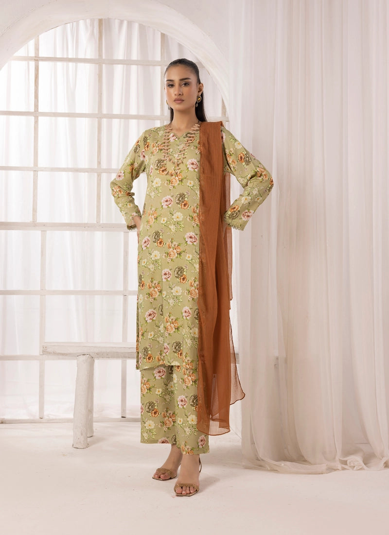 Nakhra 2 Floral Arabic Lawn Suit With Chiffon Dupatta D5