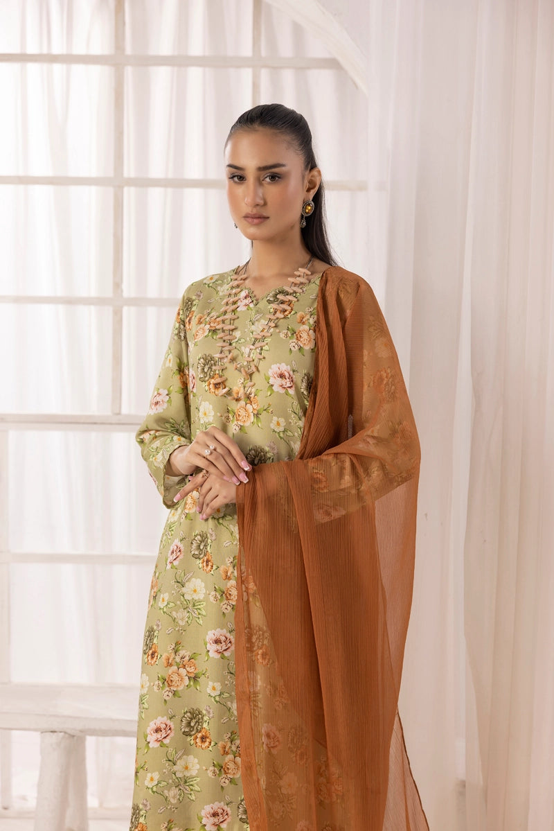 Nakhra 2 Floral Arabic Lawn Suit With Chiffon Dupatta D5