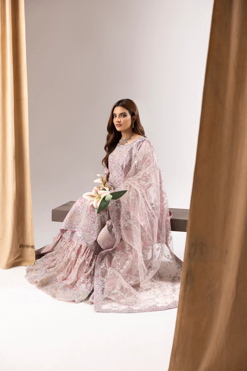 Elegance Ladies Fully Embroidered Wedding Farshi Gharara Oufit Pink