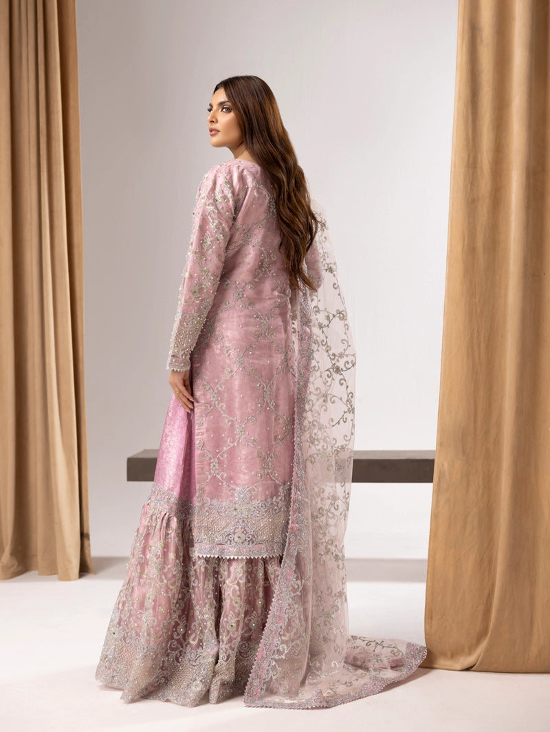 Elegance Ladies Fully Embroidered Wedding Farshi Gharara Oufit Pink