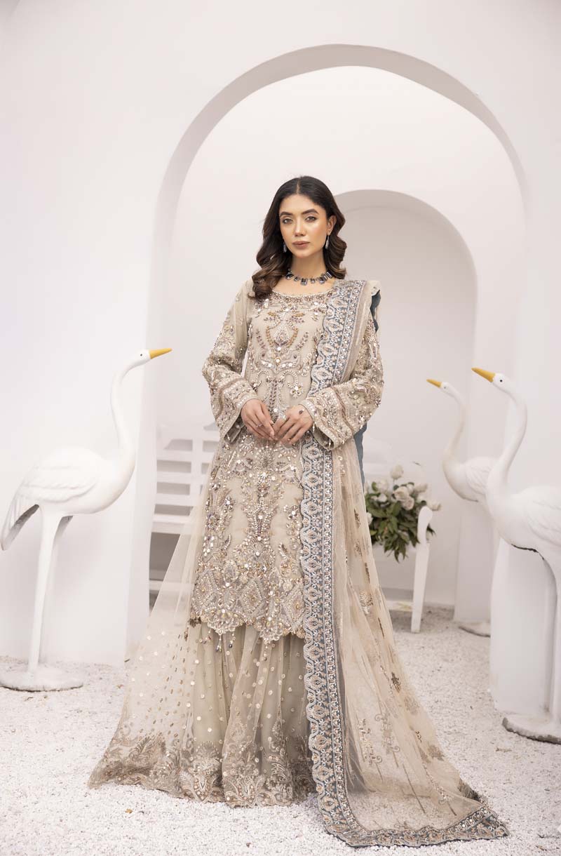 Imrozia Premium Inspired Embroidered 3 Piece Wedding Sharara Outfit - Desi Posh
