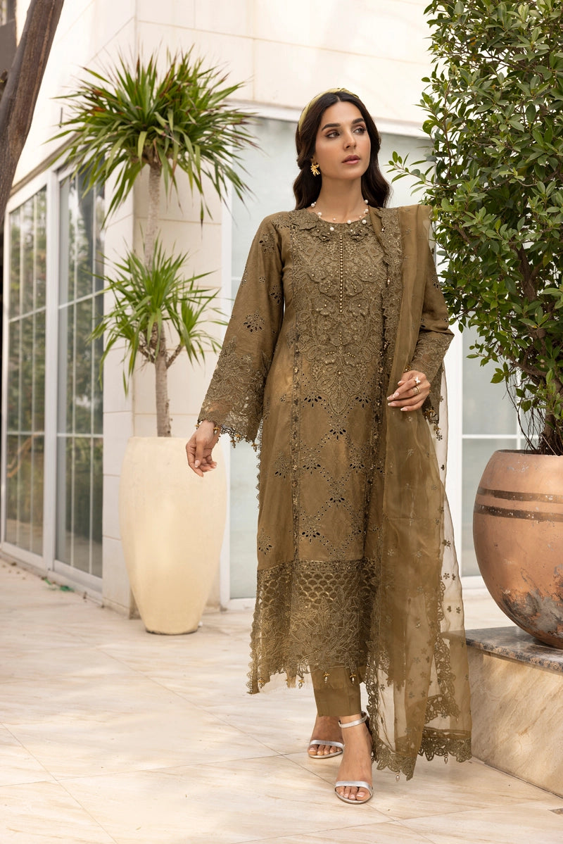 Ivana Luxe Chikan Embroidered 3 Piece Outfit With Net Dupatta AL1001