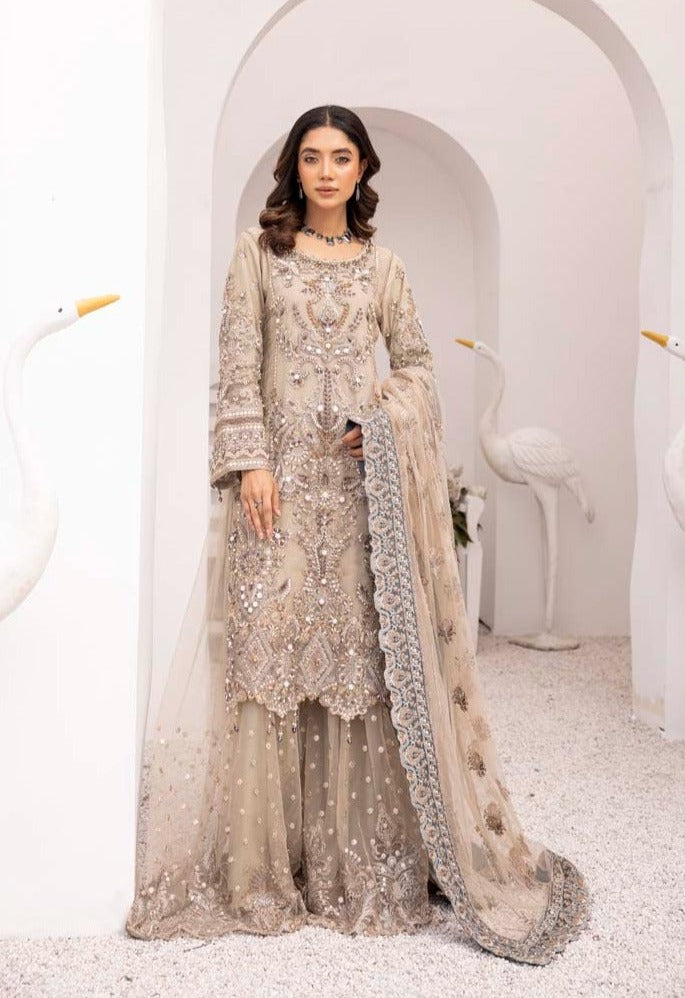 Imrozia Premium Inspired Embroidered 3 Piece Wedding Sharara Outfit - Desi Posh