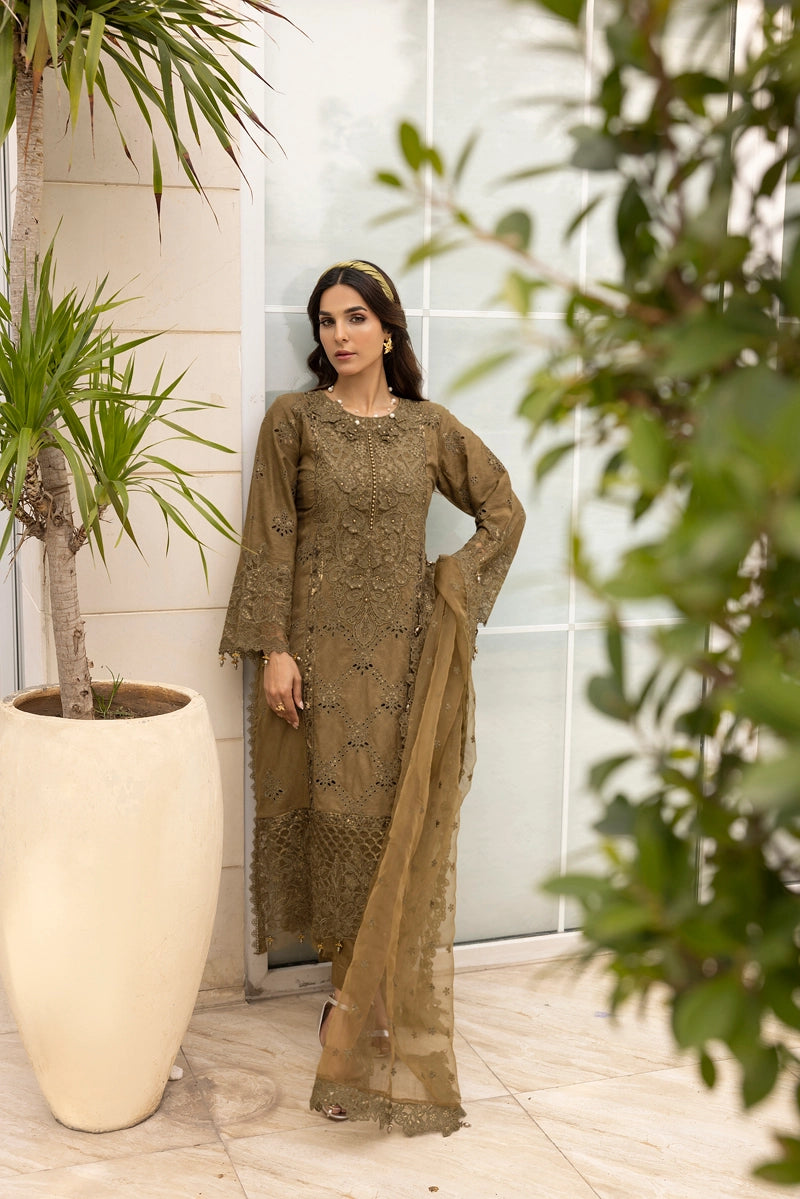 Ivana Luxe Chikan Embroidered 3 Piece Outfit With Net Dupatta AL1001
