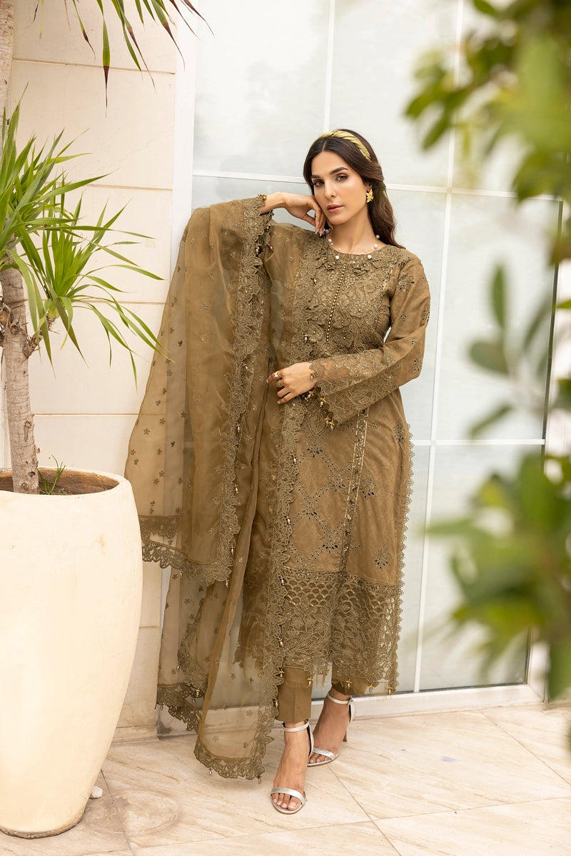 Ivana Luxe Chikan Embroidered 3 Piece Outfit With Net Dupatta AL1001