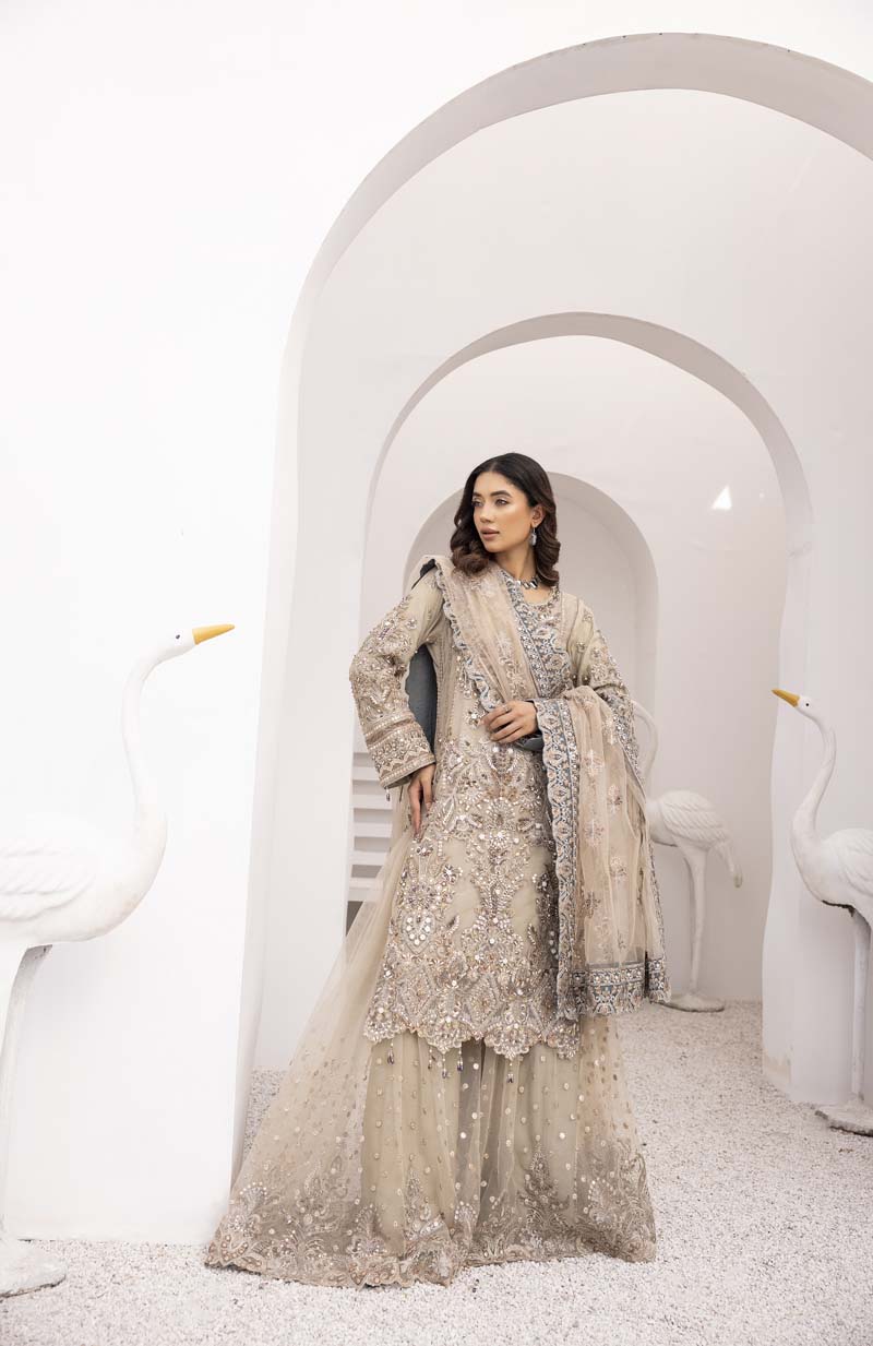Imrozia Premium Inspired Embroidered 3 Piece Wedding Sharara Outfit - Desi Posh