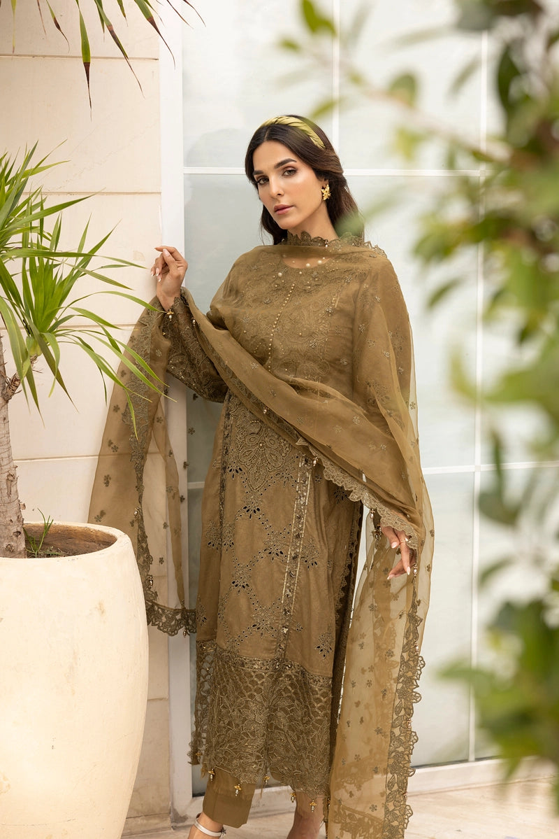 Ivana Luxe Chikan Embroidered 3 Piece Outfit With Net Dupatta AL1001