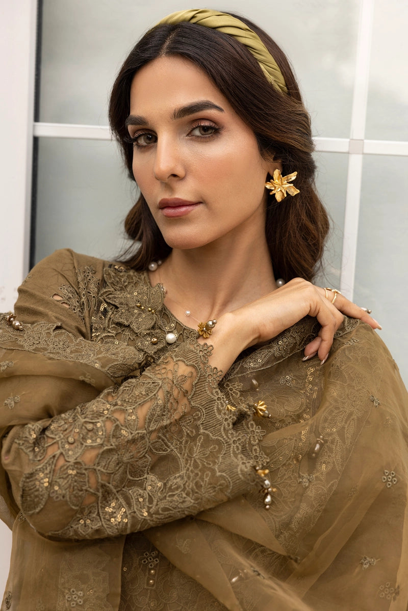Ivana Luxe Chikan Embroidered 3 Piece Outfit With Net Dupatta AL1001