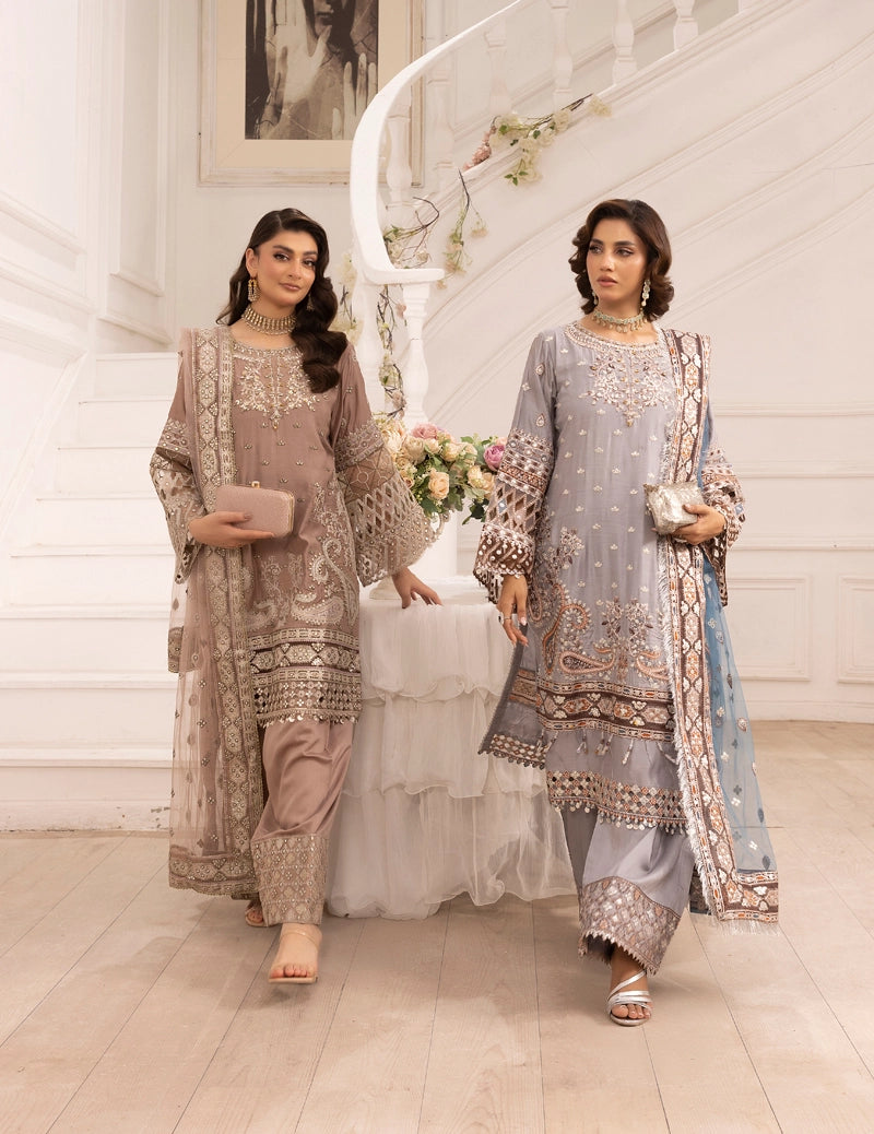 Imrozia Premium Inspired Embroidered 3 Piece Farshi Salwar Wedding Outfit - Desi Posh